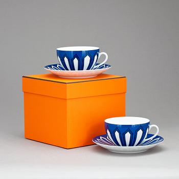 HERMÈS, a pair of teacups, "Bleus d'Ailleurs".