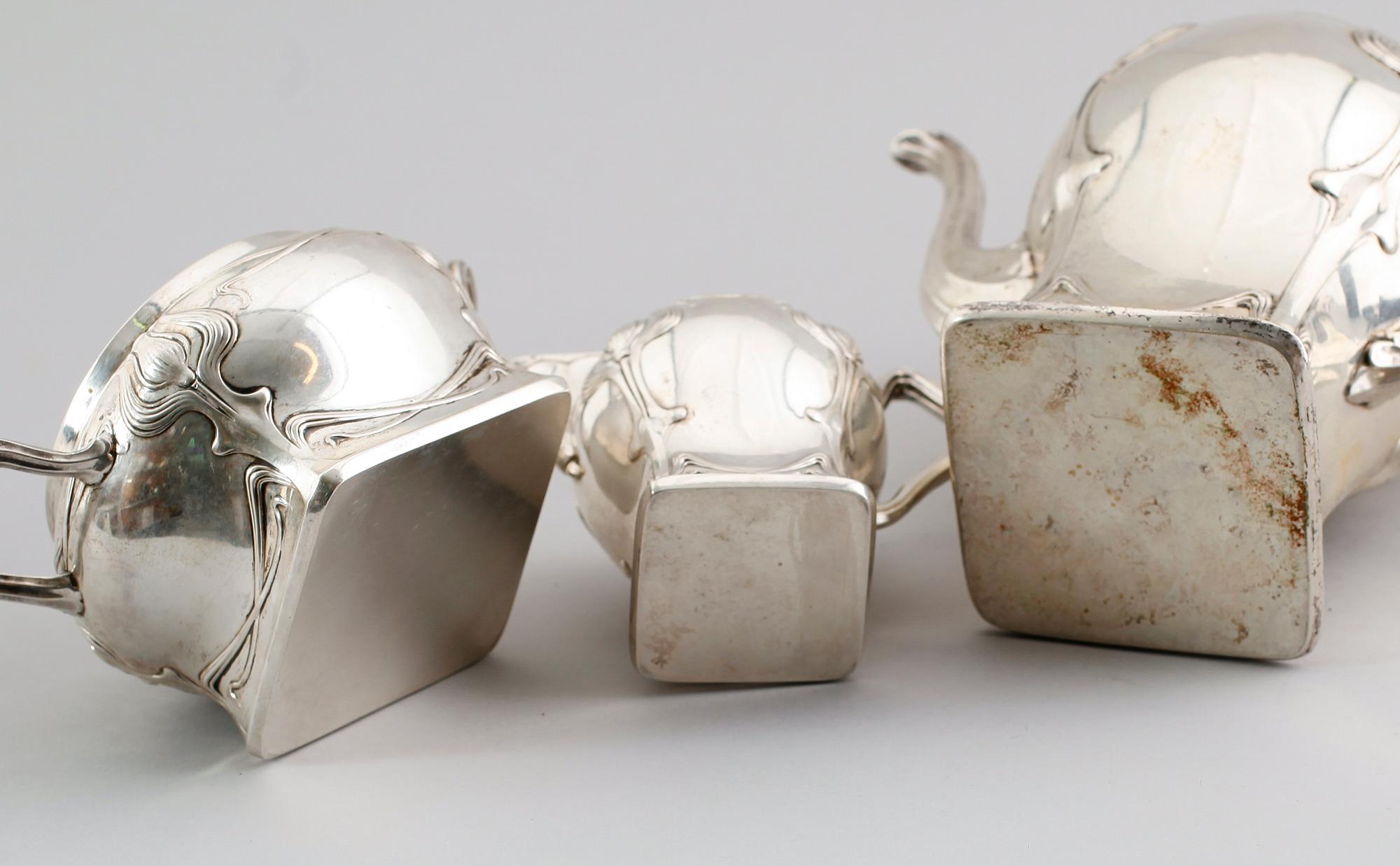KAFFESERVIS, 3 delar, silver, K Anderson, Stockholm 1911. Vikt ca 931 gram.