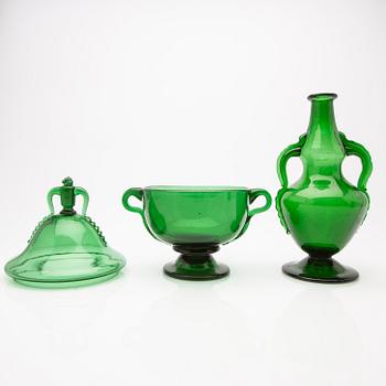 Simon Gate/ Edward Hald, decanters and bowl, 4 pcs, Orrefors, first half of the 20th century.
