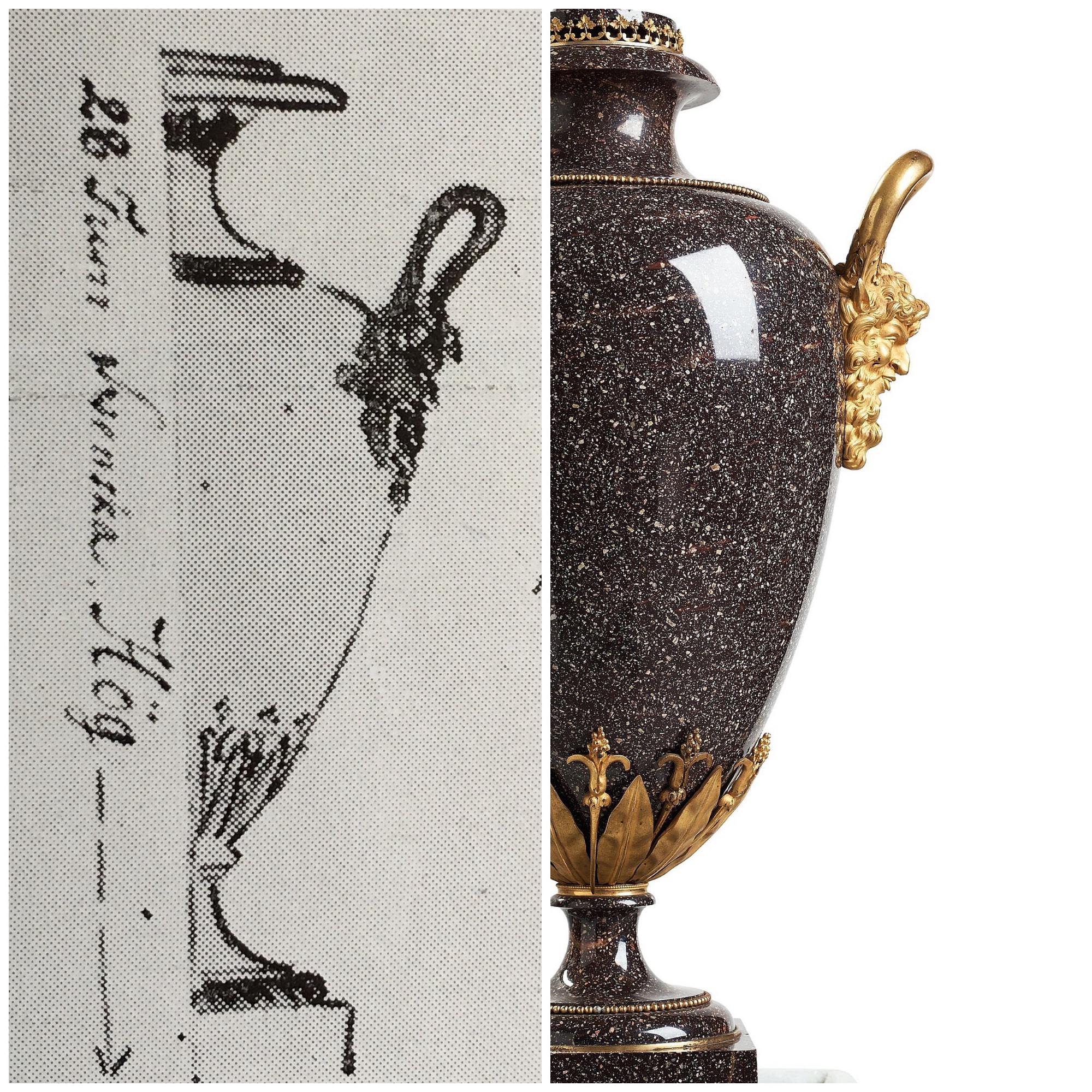 A late Gustavian circa 1800 porphyry and ormolu Vase by Court bronze chaser and gilder F.L. Rung (1758-1837) not signed.