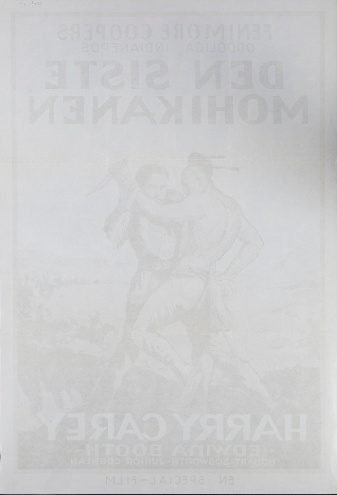 A vintage movie poster 'Den Siste Mohikanen (The Last of the Mohicans)', 1943.