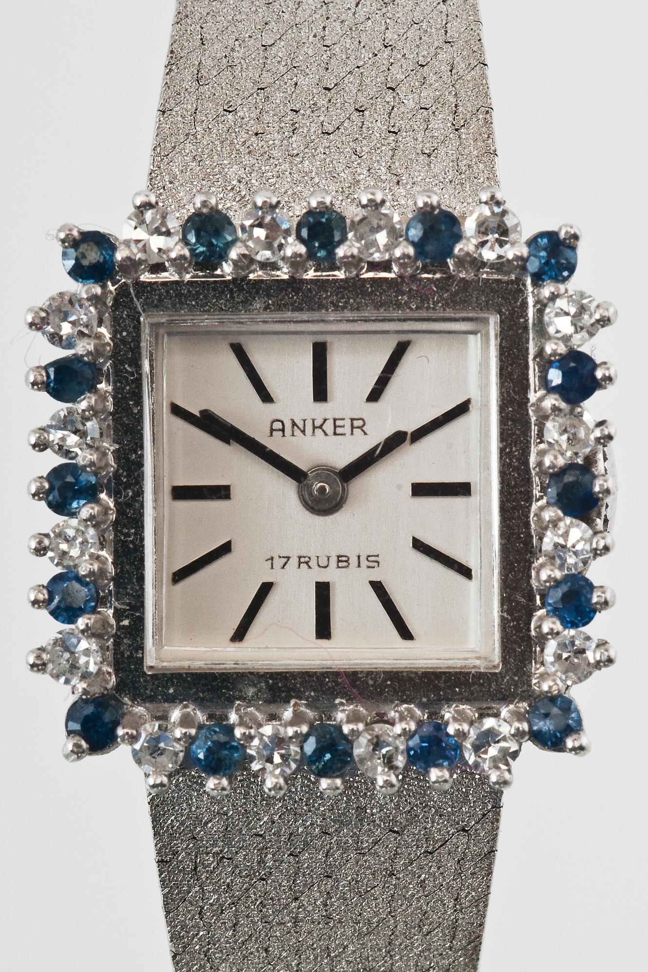 DAMUR, Anker 14K vitguld, diamanter ca 0,32 ct och safirer. Tyskland 1980-talet. Tot. vikt ca 36 g.