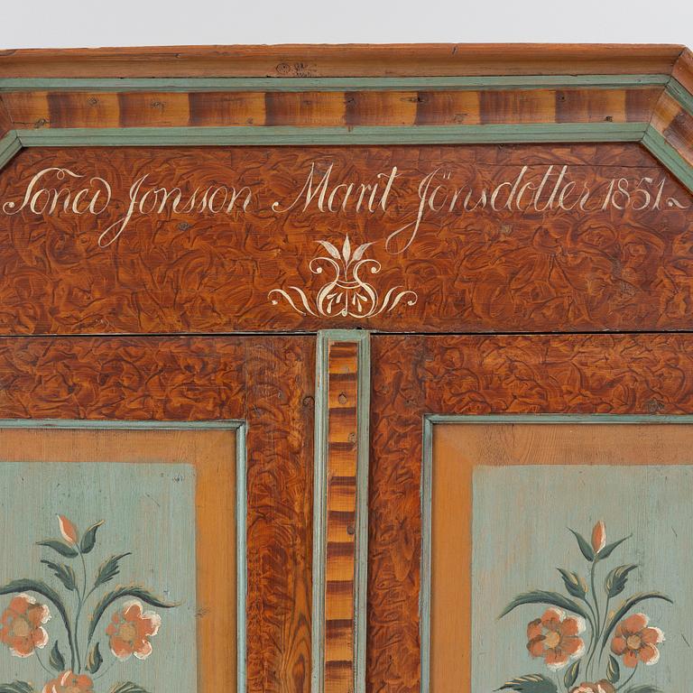 Skåp, allmoge, Värmland, daterat 1851.