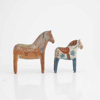 Two Swedish "Dala horses", first half of the 20th century.