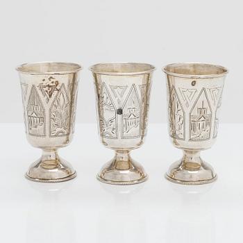 A set of six silver beakers, maker's mark of Israel Eseevich Zakhoder, Moscow 1887.