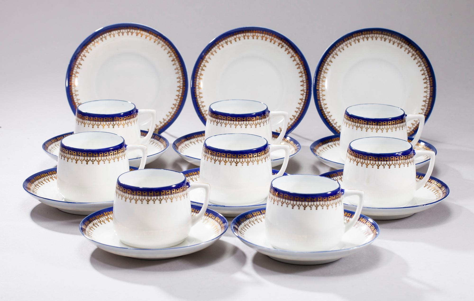 KAFFEKOPPAR, 8 st, FAT, 4 st, porslin, Gardner, Ryssland 1880-1890.