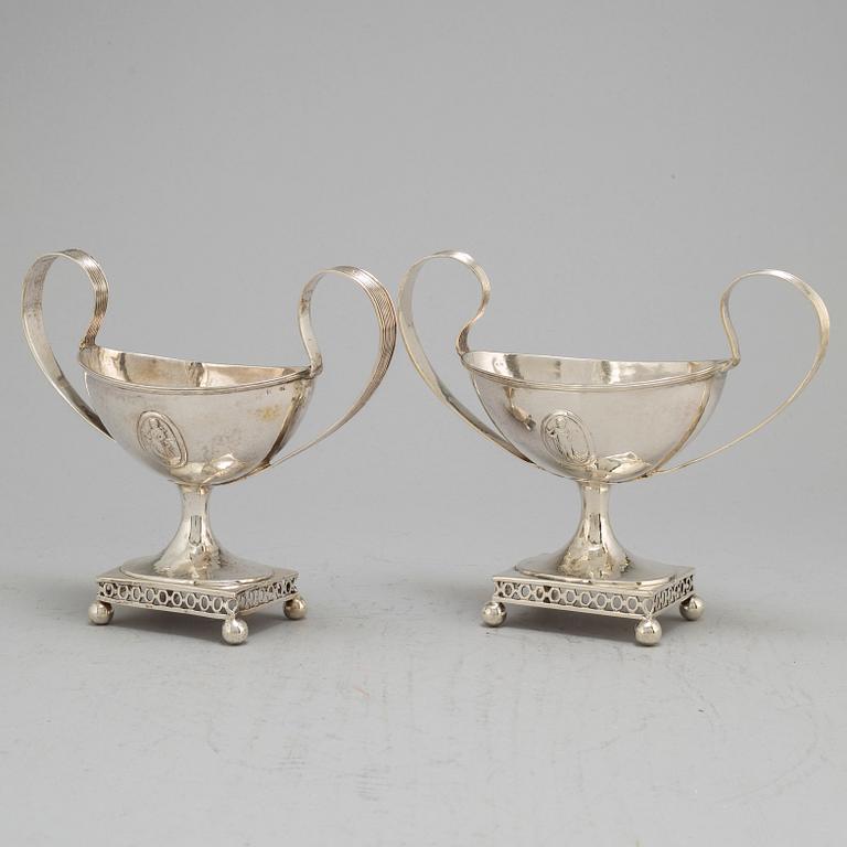 A pair of Swedish late 18th century silver sugar bowls, unidentifed marks.