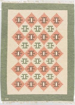 A carpet, flat weave, ca 227,5 x 163,5-168,5 cm, signed IH.