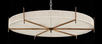 A Swedish brass and silk ceiling lamp, 1940's-50's.