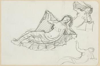 Hilding Linnqvist, pencil drawings, 2 + 3, framed together.