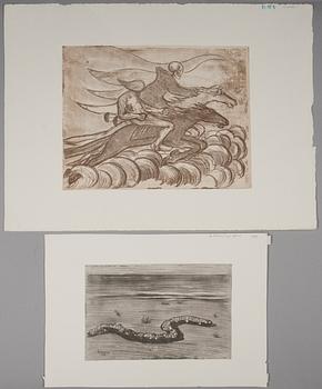 HUGO SIMBERG, etsningar, 2 st, den ena signerad och daterad 1907 i plåten.