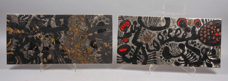 VÄGGPLAKETTER, 3 st, stengods, Börje Skohg, Gustavsberg.