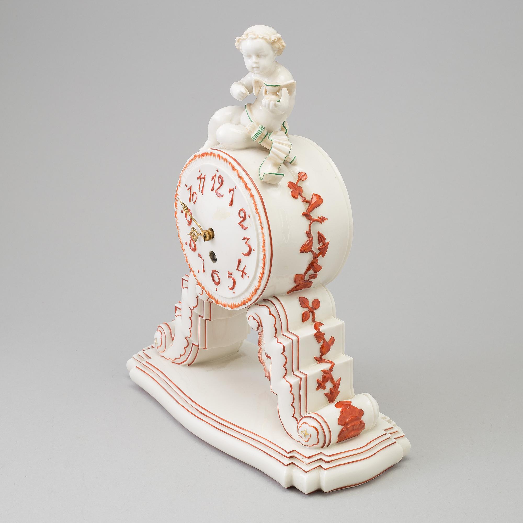 A porcelain mantle clock from Dressel, Kister & Co, Passau, Germany, first half of the 20th Century.