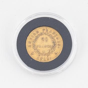Napoleon, France, gold coin, 20 Franc, 1811.