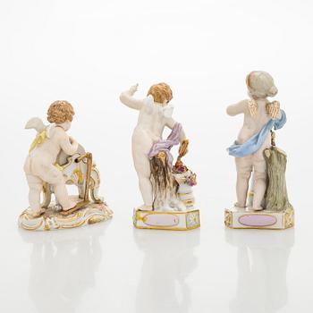 Figuriner, 3 st, porslin, Meissen.