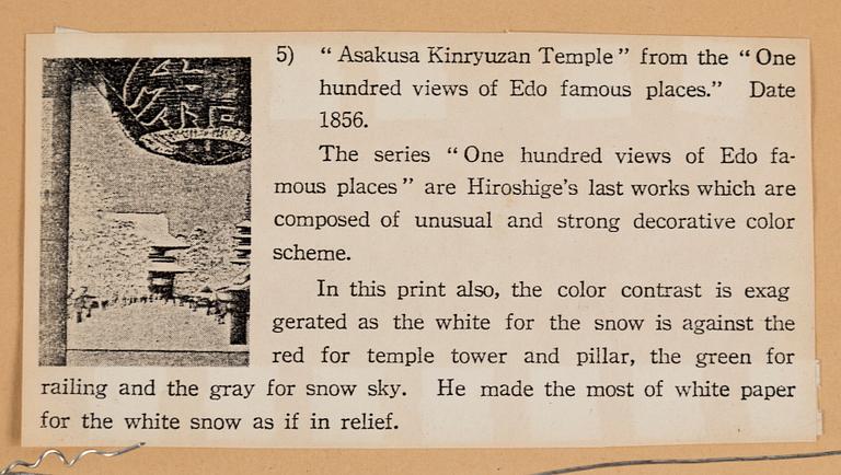 ANDO UTAGAWA HIROSHIGE (6), UTAMARA, and SHARAKU (2) colour woodblock prints. Japan, 20th century.