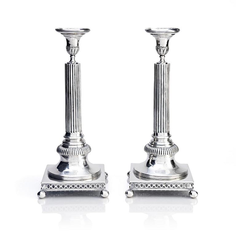 A pair of Swedish 18th century Gustavian silver candlesticks, mark of Arvid Floberg, Stockholm 1798.