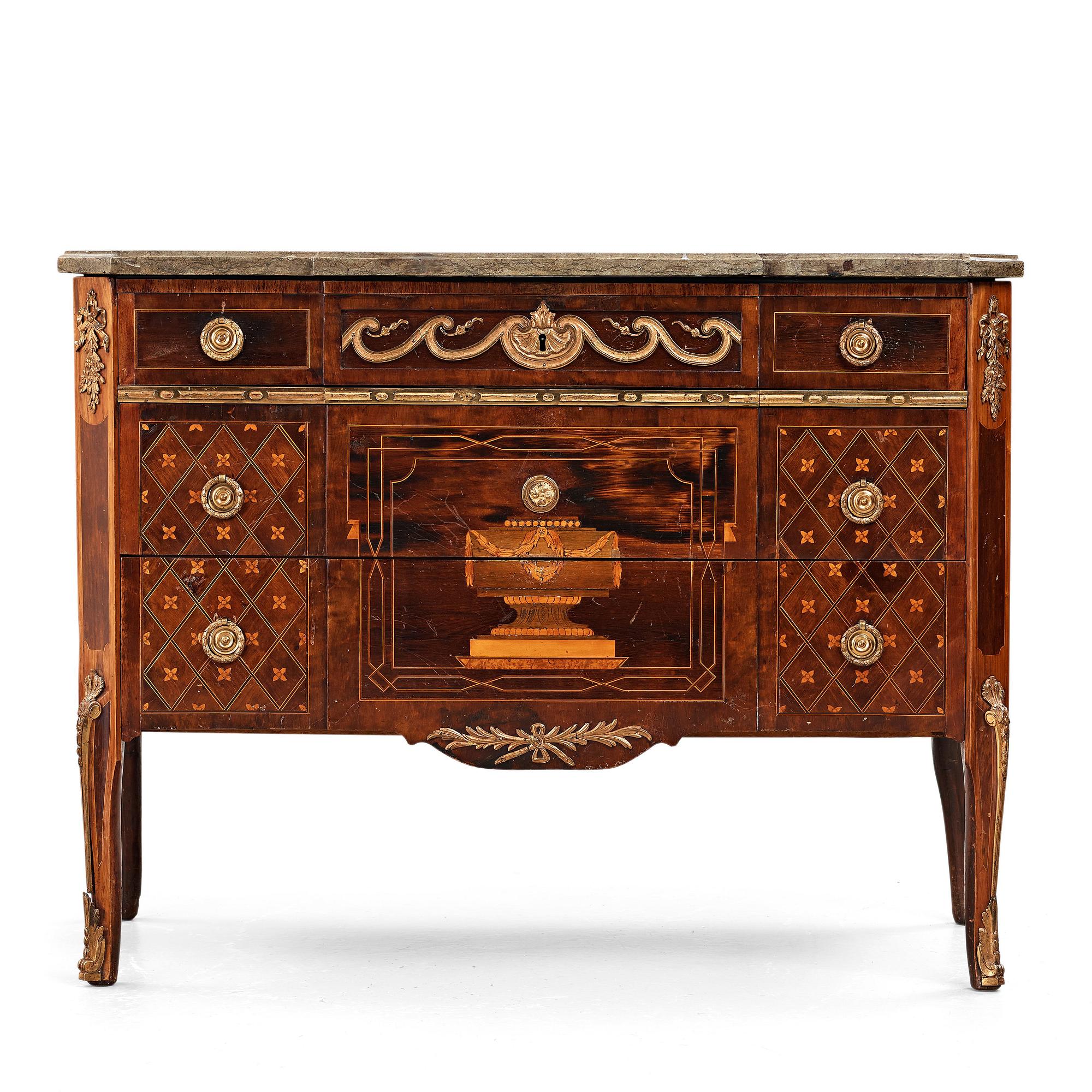 A Gustavian late 18th century commode by Anders Lundelius (master in Stockholm 1778-1823), not signed,