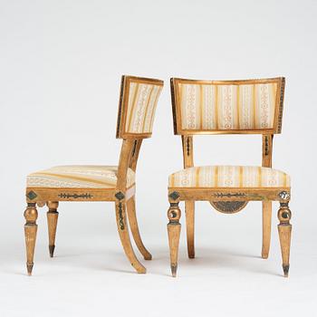 A pair of Late gustavian chairs in the manner of C G Gjörwell (1766-1837).