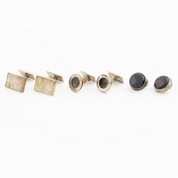 PA Lundahl-Terrs, three pairs of cufflinks, sterling silver and spectrolite, Växjö 1965, 1966 and 1969.