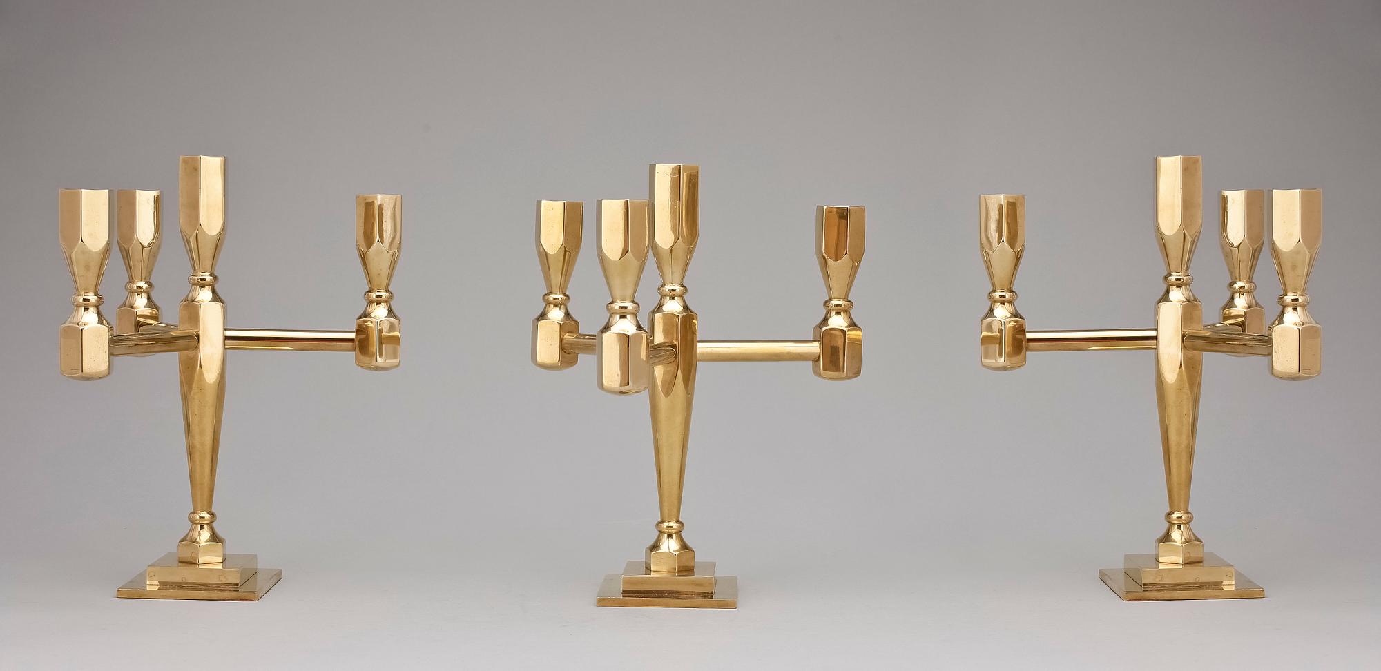 KANDELABRAR, 3 st, mässing, Gusum, 1900-talets senare hälft.