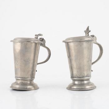 Two  pewter tankards, mark of Lars Lundwall the elder, Jönköping 1733.