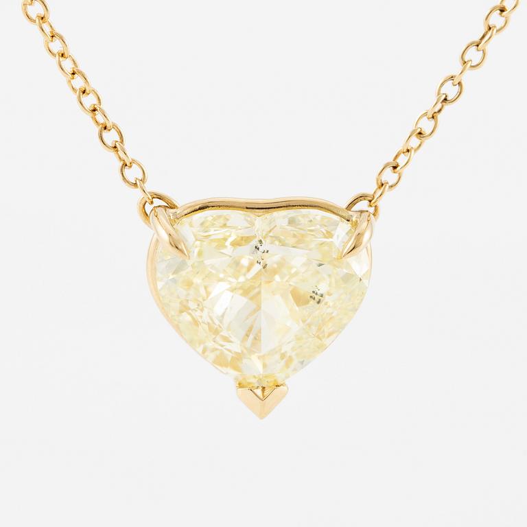 A necklace in 18K gold with a heart-shaped yellow brilliant-cut diamond 4.00 ct Fancy Yellow si1.