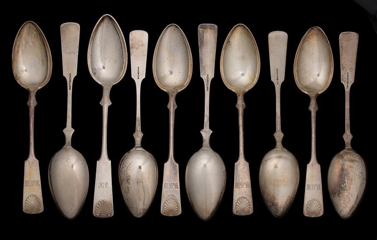 BESTICKUPPSÄTTNING, 49 delar, silver, "Musslan", Finland 1920-30-tal. Vikt ca 1308 g.