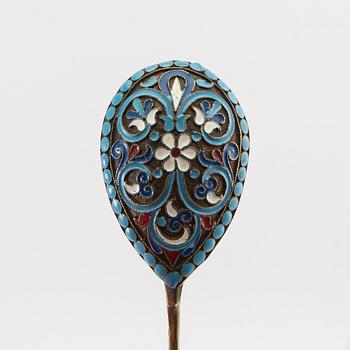 Spoons 6 pcs partially gilded silver and enamel Russia 1882-1890.