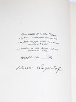 BÖCKER, 2 volymer.  "Gösta Berling", par Selma Lagerlöf. Exemplaire No. 166. Libairie Fritze, 1937 Stockholm.