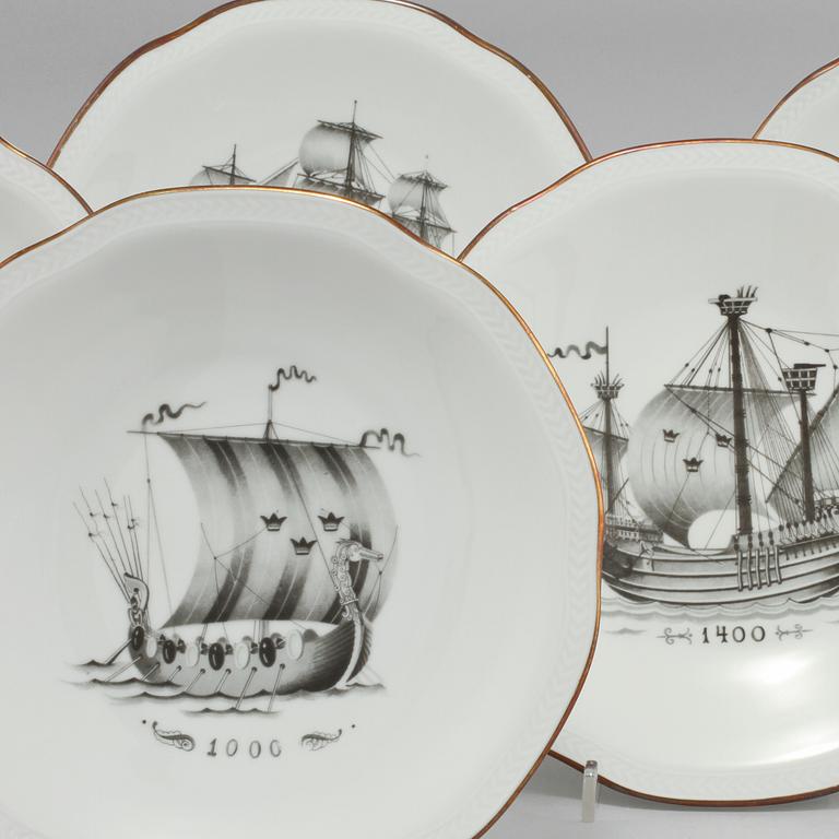 TALLRIKAR, 6 st, porslin, Svenska Orient Linjen, Rörstrand. 1900-talets andra hälft.