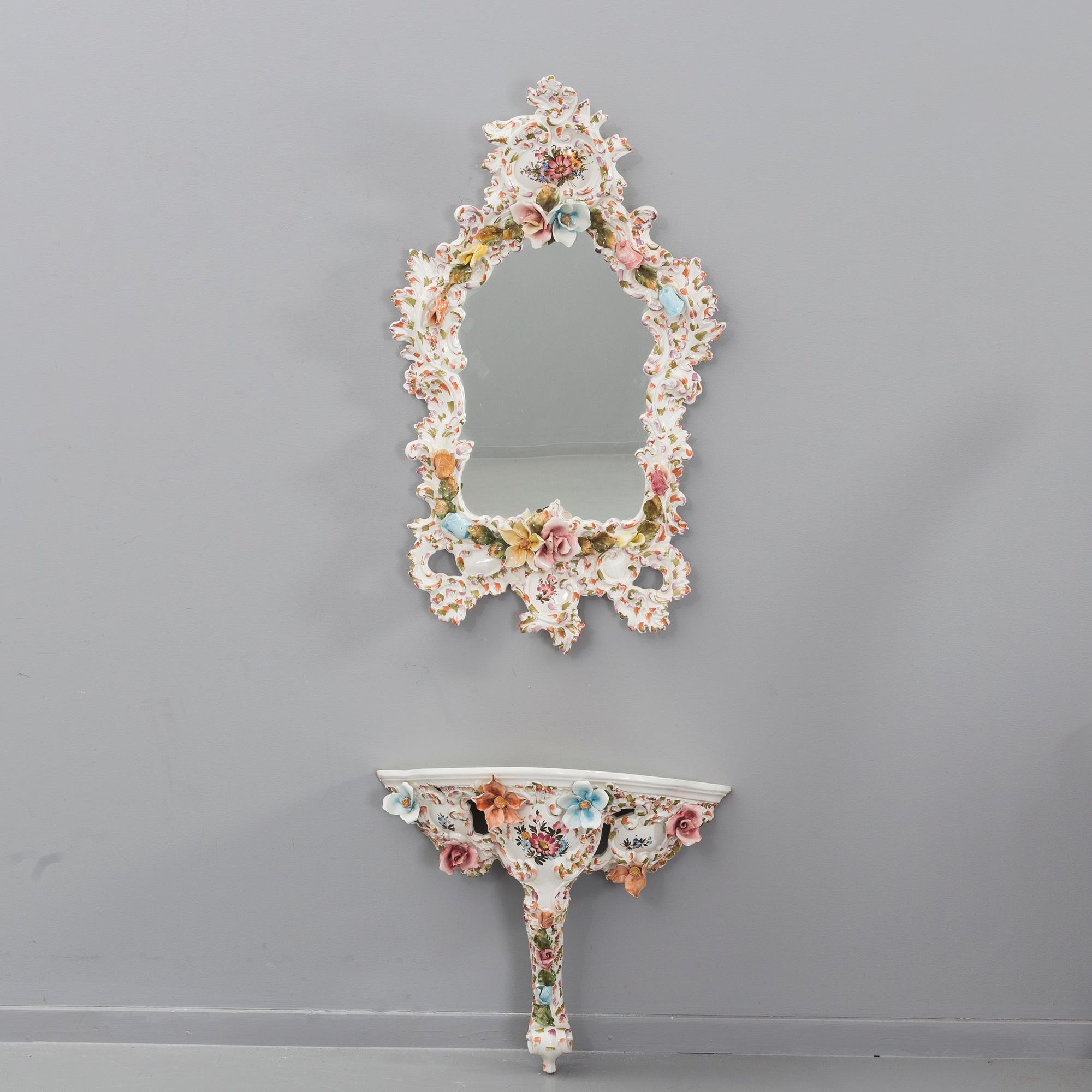 A porcelain mirror and table, Bassano Italy 20th century,