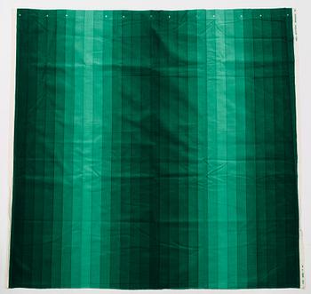 Verner Panton, CURTAINS, 3 PIECES, AND SAMPLERS, 10 PIECES.  Cotton velor. A variety of green nuances and patterns. Verner Panton.