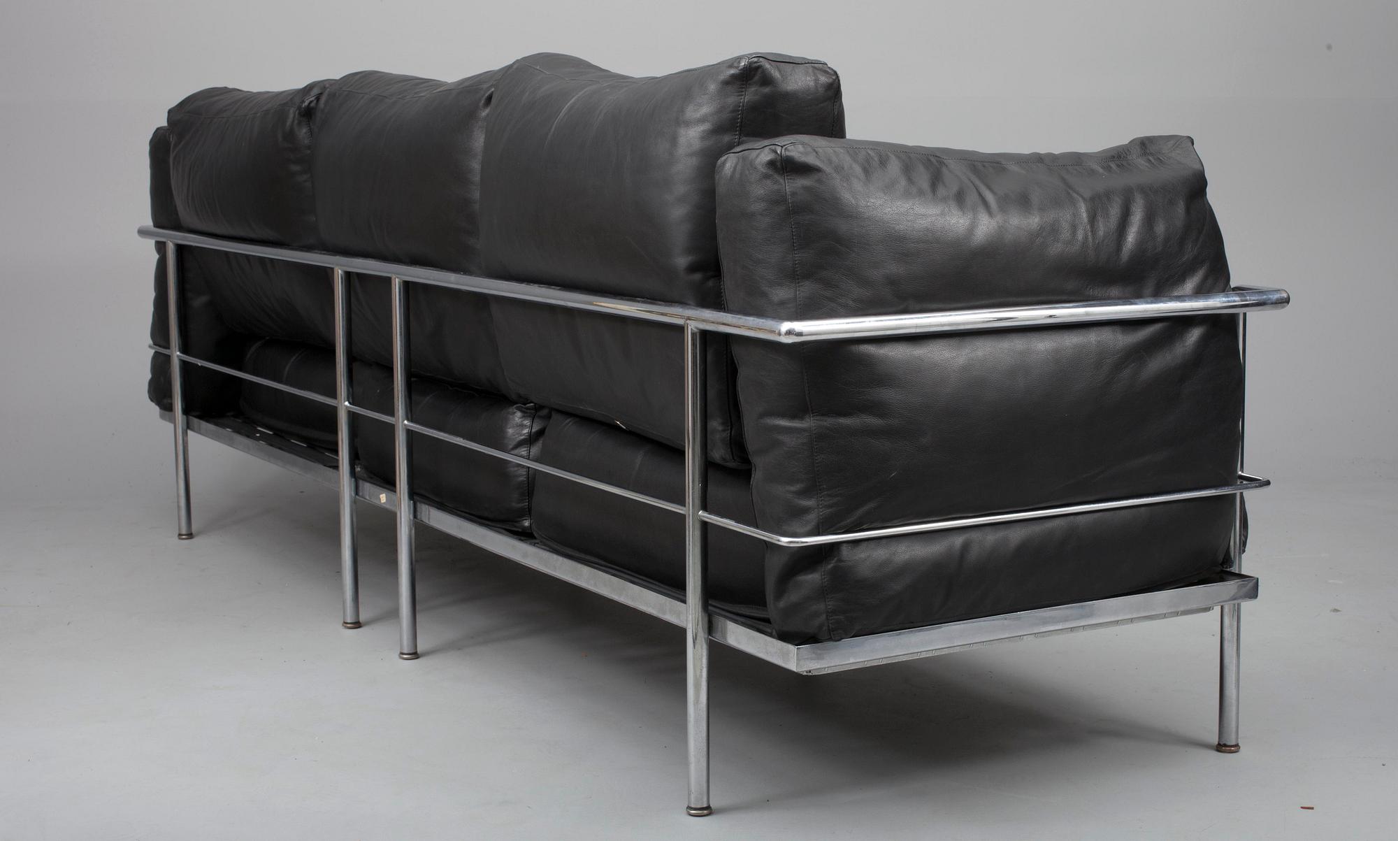 SOFFA, skinn och förkromad metall, 1980-tal.