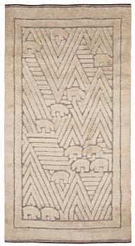 RUG. Reliefflossa (knotted pile in relief). 220,5 x 114,5 cm. Woven by Viola Carlberg.