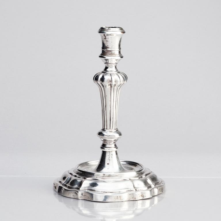 An Italian 18th century silver candlestick, unclear makers mark P.F, Venice 18th century.