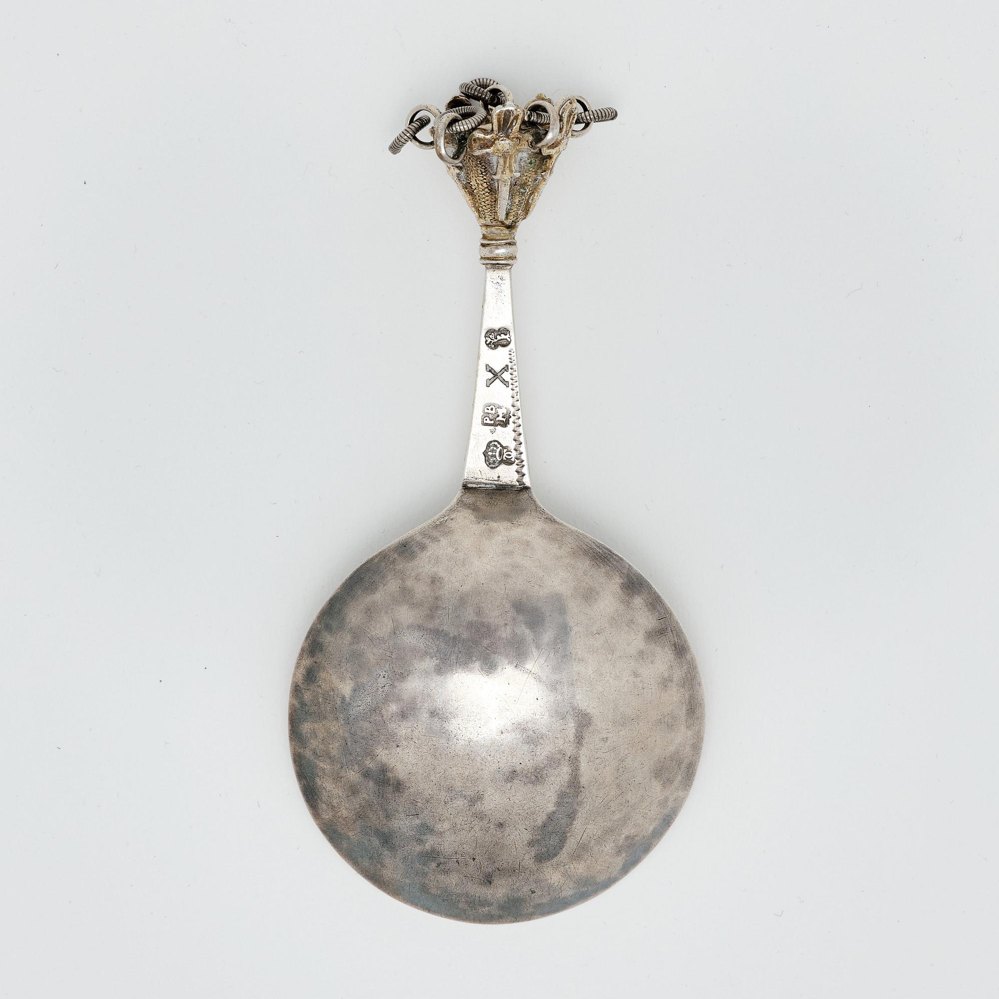 Peter Björkman, sked med kronknopp, silver, Karlskrona 1746.
