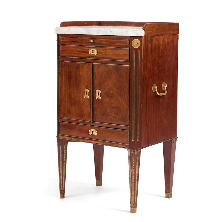 A late Gustavian mahogany-veneered chamberpot cupboard attributed to C D Fick (1776-1806).