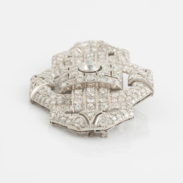 Brosch platina med gammal- och åttkantslipade diamanter, Art Deco.