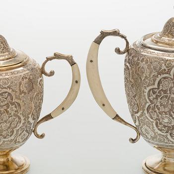 A 5-piece Persian tea service, first half of the 20th century.