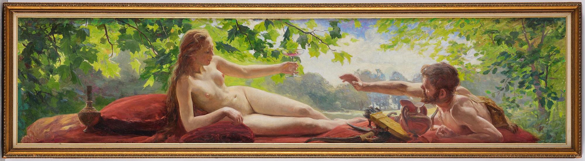 Gottfrid Kallstenius, Reclining woman with faun.