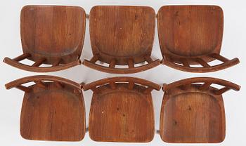 Axel Einar Hjorth, a set of six stained pine "Utö" chairs, Nordiska Kompaniet, Sweden, 1930s.