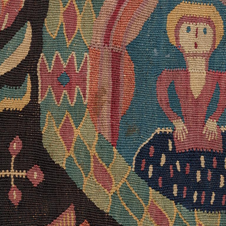 A carrige cushion, 'Bebådelsen (The Annunciation)', tapestry weave, 98 x 45 cm, southwestern Skåne 1801, signed MID.