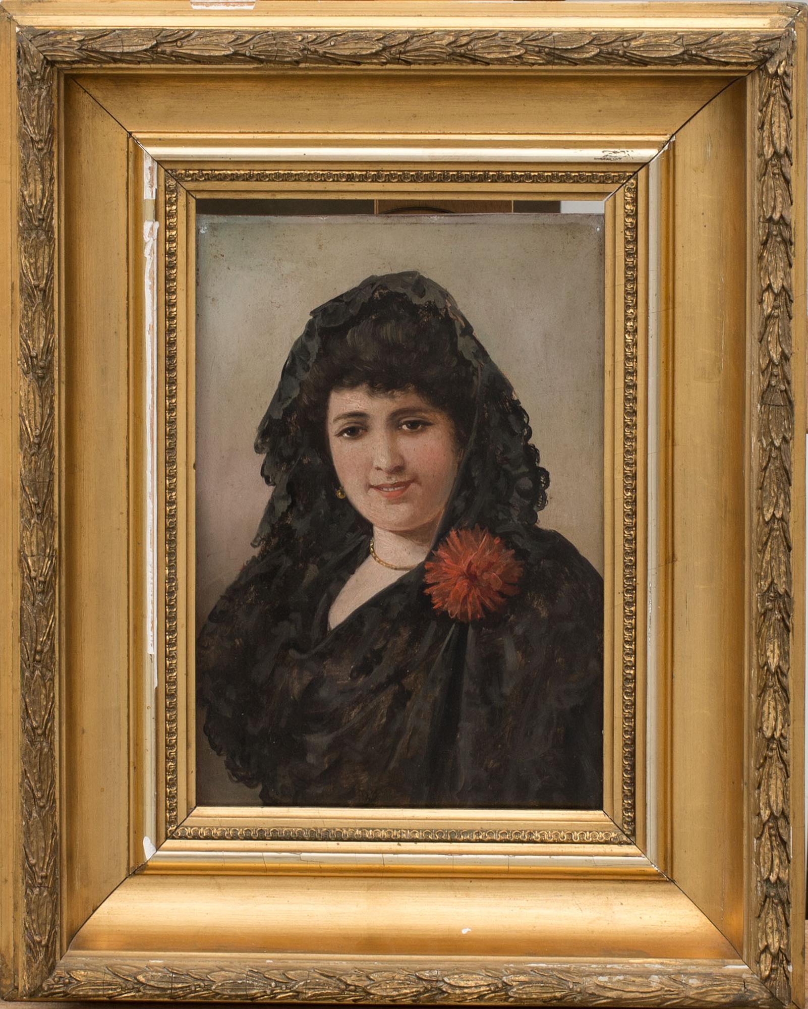 OKÄND KONSTNÄR, olja på pannå. 1800-tal.