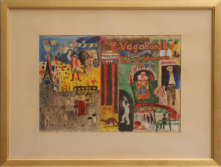 SVEN X:ET ERIXSON, akvarell m collage, sign o dat -49.
