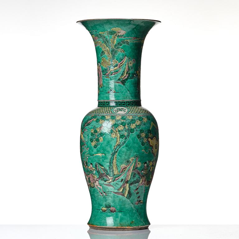 A massive famille verte bisquit vase, Qing dynasty with Kangxi mark to base.