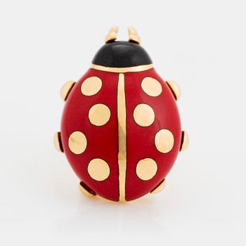 423. An 18K gold and enamel lady bug Cartier brooch.