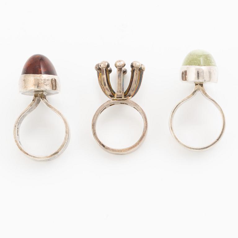 Tre ringar, silver och kvarts, Cecilia Johansson, Göteborg 1965 och Bengt Liljedahl, Stockholm 1965.