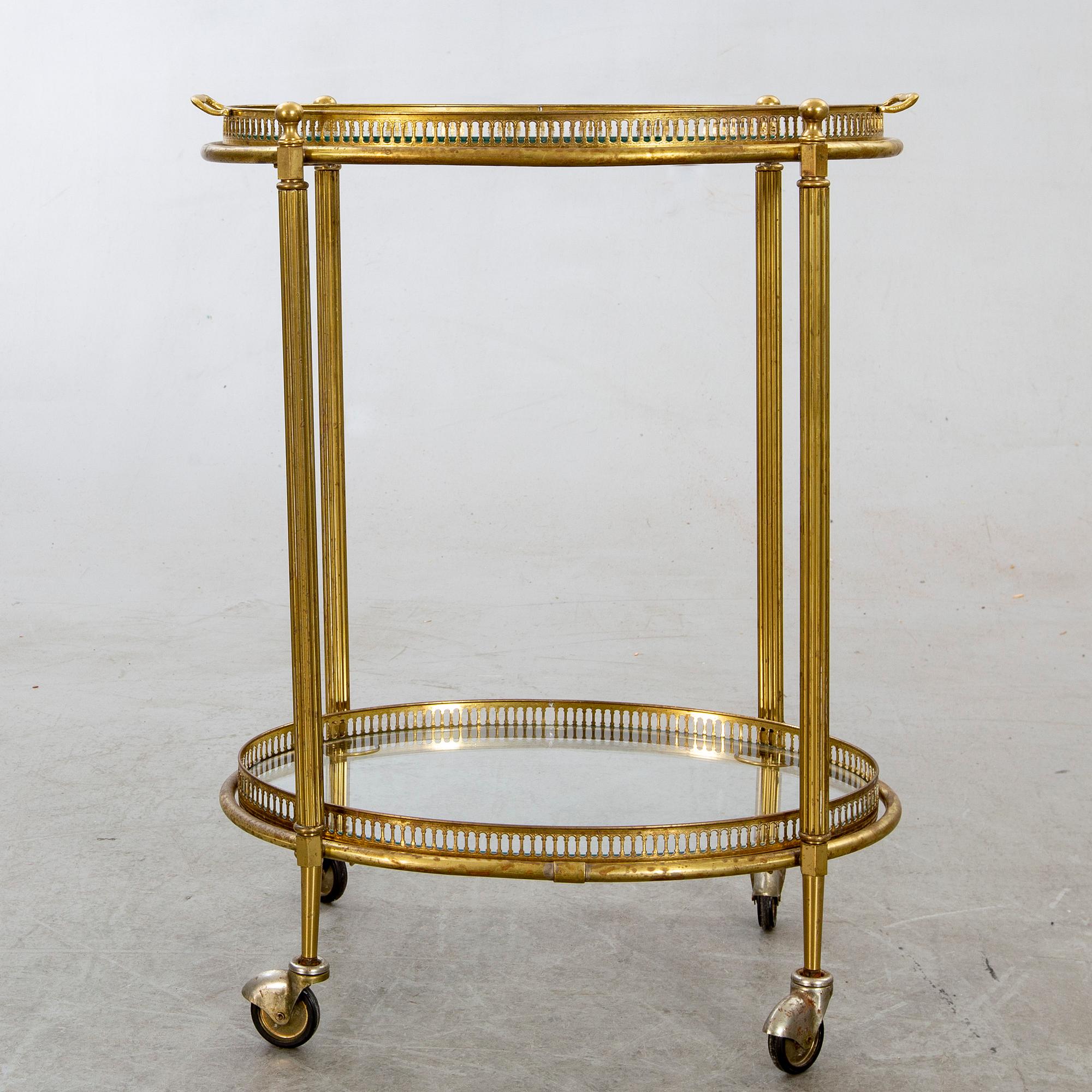 SERVERINGSVAGN, glas och mässing, 1900-talets andra hälft.