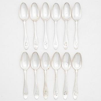 Jacob Blomsterwall, twelve silver spoons, Gothenburg 1796.